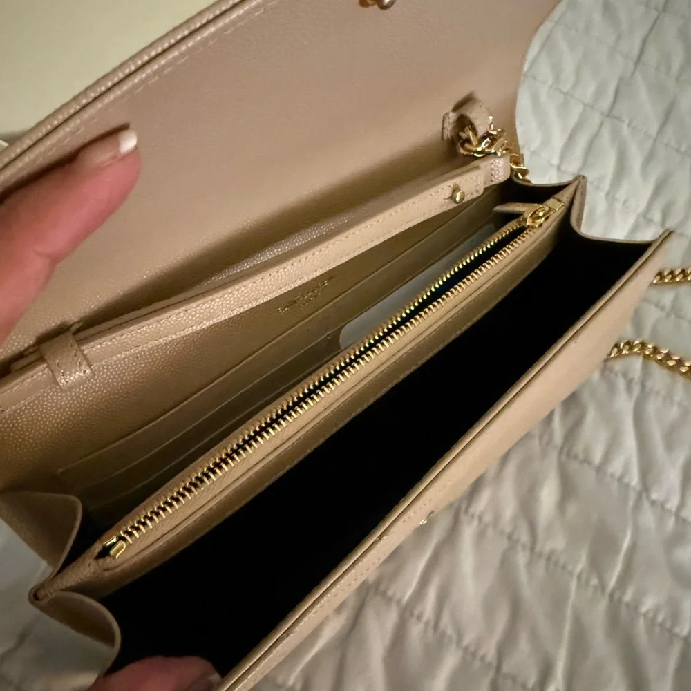 Saint Laurent Tan Quilted Clutch with Gold Logo - Picture 2 of 8